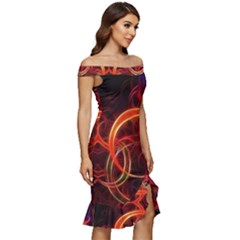 Off Shoulder Ruffle Split Hem Bodycon Dress 