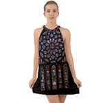 Rosette Cathedral Halter Tie Back Chiffon Dress