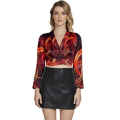 Long Sleeve Tie Back Satin Wrap Top 