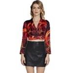 Background Fractal Abstract Long Sleeve Tie Back Satin Wrap Top
