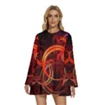 Background Fractal Abstract Round Neck Long Sleeve Bohemian Style Chiffon Mini Dress