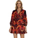 Background Fractal Abstract V-Neck Placket Mini Dress