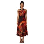 Background Fractal Abstract Sleeveless Cross Front Cocktail Midi Chiffon Dress
