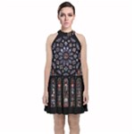Rosette Cathedral Velvet Halter Neckline Dress 