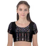 Rosette Cathedral Velvet Short Sleeve Crop Top 