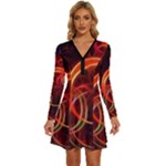 Background Fractal Abstract Long Sleeve Deep V Mini Dress 