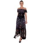 Rosette Cathedral Off Shoulder Open Front Chiffon Dress