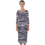 Ethno Seamless Pattern Quarter Sleeve Midi Bodycon Dress