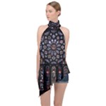 Rosette Cathedral Halter Asymmetric Satin Top