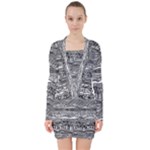 Ethno Seamless Pattern V-neck Bodycon Long Sleeve Dress