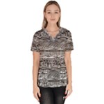 Ethno Seamless Pattern Women s V-Neck Scrub Top