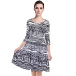 Ethno Seamless Pattern Quarter Sleeve Waist Band Dress