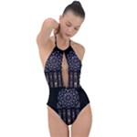 Rosette Cathedral Plunge Cut Halter Swimsuit