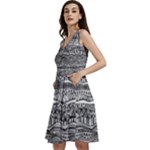 Ethno Seamless Pattern Sleeveless V-Neck Skater Dress with Pockets