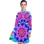 Ornament Kaleidoscope Long Sleeve Chiffon Shirt Dress
