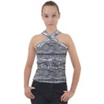 Ethno Seamless Pattern Cross Neck Velour Top