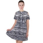 Ethno Seamless Pattern Short Sleeve Shoulder Cut Out Dress 