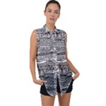 Ethno Seamless Pattern Sleeveless Chiffon Button Shirt