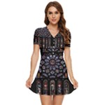 Rosette Cathedral V-Neck High Waist Chiffon Mini Dress