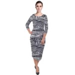 Ethno Seamless Pattern Quarter Sleeve Midi Velour Bodycon Dress