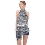 Ethno Seamless Pattern Halter Asymmetric Satin Top