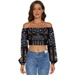 Rosette Cathedral Long Sleeve Crinkled Weave Crop Top