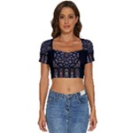 Rosette Cathedral Short Sleeve Square Neckline Crop Top 