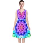 Ornament Kaleidoscope V-Neck Midi Sleeveless Dress 