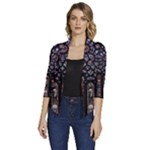 Rosette Cathedral Women s Draped Front 3/4 Sleeve Shawl Collar Jacket
