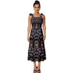 Rosette Cathedral Tie-Strap Tiered Midi Chiffon Dress