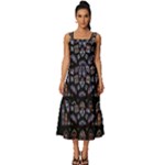 Rosette Cathedral Square Neckline Tiered Midi Dress