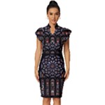 Rosette Cathedral Vintage Frill Sleeve V-Neck Bodycon Dress