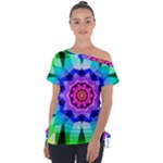 Ornament Kaleidoscope Off Shoulder Tie-Up T-Shirt