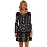 Rosette Cathedral Long Sleeve Wide Neck Velvet Dress