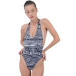 Ethno Seamless Pattern Backless Halter One Piece Swimsuit