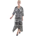 Ethno Seamless Pattern Quarter Sleeve Wrap Front Maxi Dress