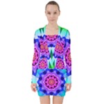 Ornament Kaleidoscope V-neck Bodycon Long Sleeve Dress