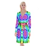 Ornament Kaleidoscope Long Sleeve Velvet Front Wrap Dress