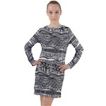 Ethno Seamless Pattern Long Sleeve Hoodie Dress