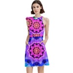 Ornament Kaleidoscope Cocktail Party Halter Sleeveless Dress With Pockets