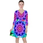 Ornament Kaleidoscope Quarter Sleeve Ruffle Waist Dress