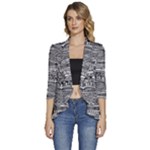 Ethno Seamless Pattern Women s 3/4 Sleeve Ruffle Edge Open Front Jacket