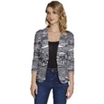 Ethno Seamless Pattern Women s One-Button 3/4 Sleeve Short Jacket
