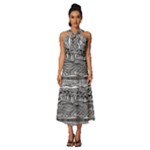 Ethno Seamless Pattern Sleeveless Cross Front Cocktail Midi Chiffon Dress