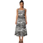 Ethno Seamless Pattern Square Neckline Tiered Midi Dress