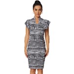 Ethno Seamless Pattern Vintage Frill Sleeve V-Neck Bodycon Dress