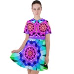 Ornament Kaleidoscope Short Sleeve Shoulder Cut Out Dress 
