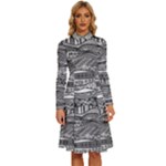 Ethno Seamless Pattern Long Sleeve Shirt Collar A-Line Dress