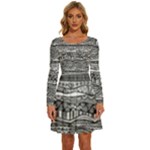 Ethno Seamless Pattern Long Sleeve Wide Neck Velvet Dress