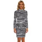 Ethno Seamless Pattern Long Sleeve Shirt Collar Bodycon Dress